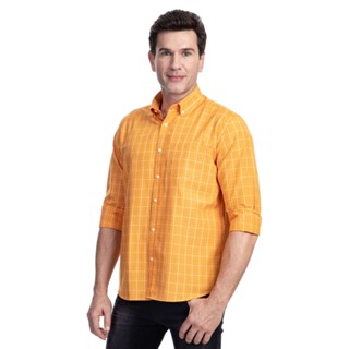 Camisa Social Masculina Laranja Xadrez