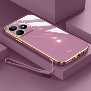Estojo De Luxo Borda Reta Estilo Lanyard Gratuito Para OPPO Realme C51 C53 Narzo N53 Nota 50 Novo Design Telefone Quadrado Com Revestimento Macio