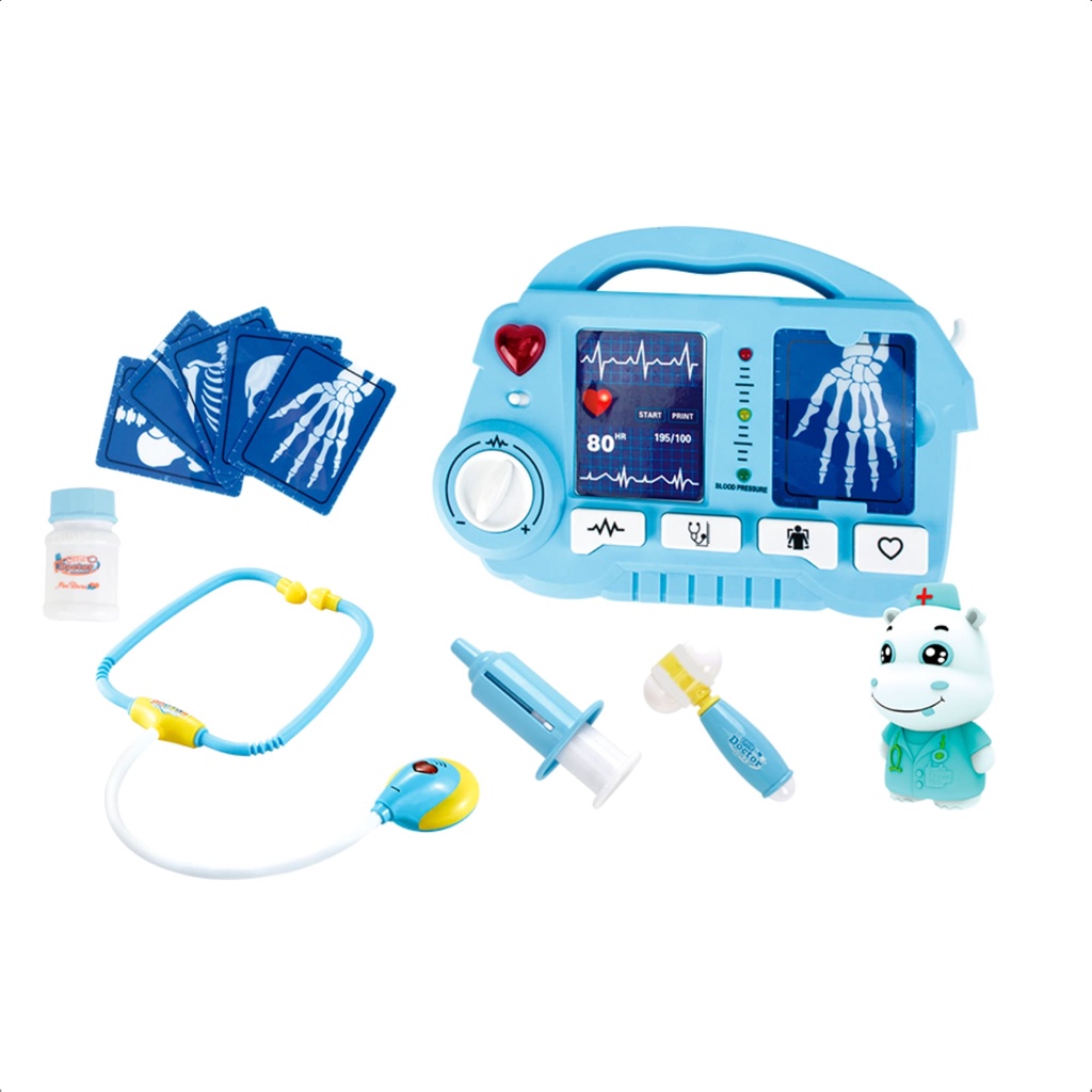 Brinquedo Infantil Kit Médico Raio X Azul com Fichas Estetoscópio Acessórios - Fenix DRX-810A em Oferta na Shopee