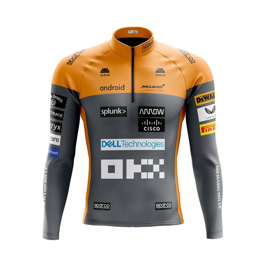 Camisa Ciclismo Camiseta Ciclista Roupa de Ciclismo Masculina Manga Longa McLaren F1 Com Bolsos Uv 50+