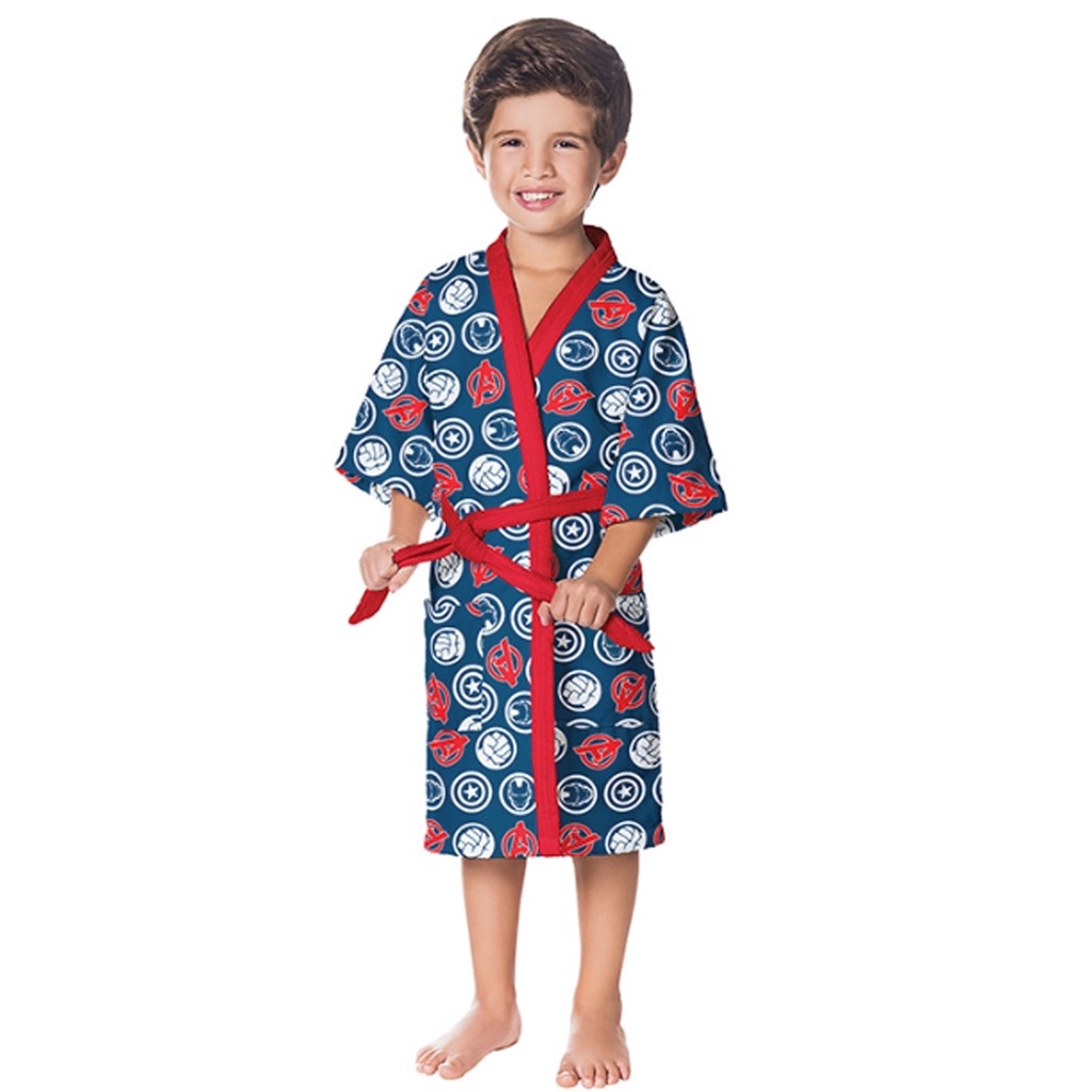 Roupão Infantil Quimono Estampado Avengers Aveludado