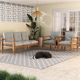 Jogo Sofá Madeira Maciça 3 Lugares e 2 Poltronas Liz Multimóveis CR7001.T63 Imbuia/Cinza em Oferta na Shopee