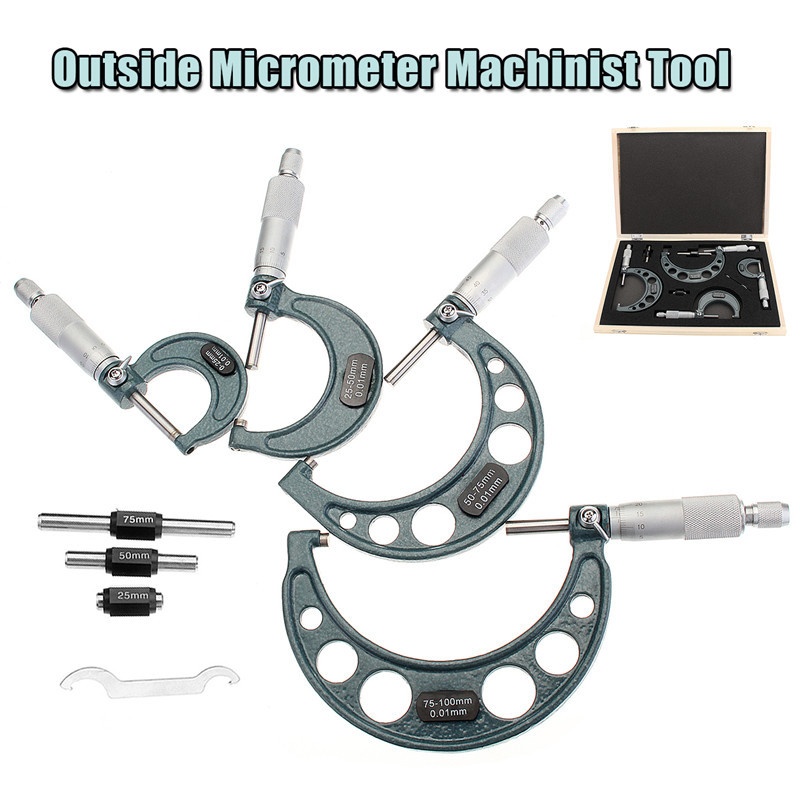 Conjunto Micrômetro Mecânico Industrial 1/4 Padrões E Sonda De Carboneto Cimentado