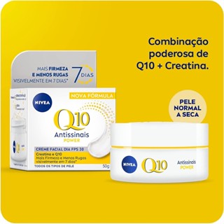 NIVEA Creme Facial Antissinais Q10 Power Dia FPS 30 50g - Reduz rugas e linhas de expressão, hidrata intensamente e é adequado para peles sensíveis, uso diurno