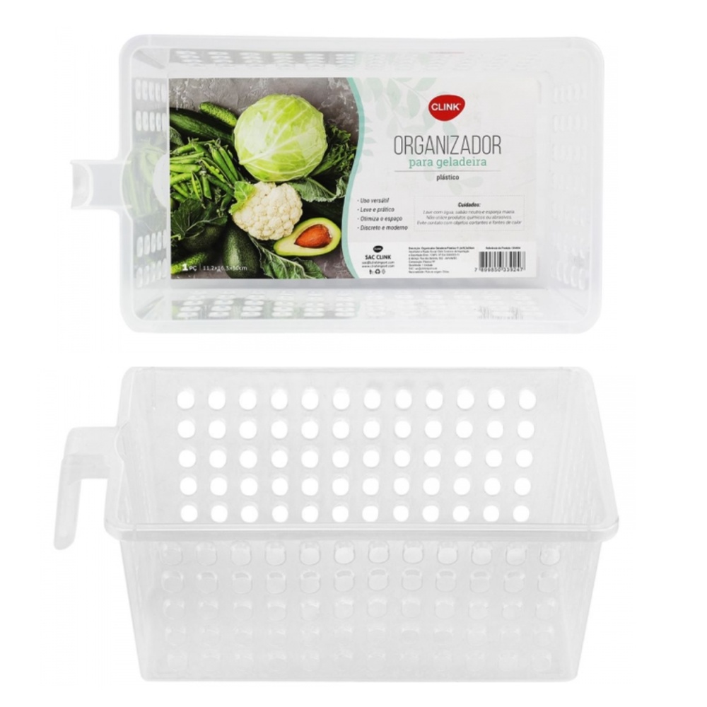 Cesto Organizador Para Geladeira Clink Plástico com Cabo para Segurar Tamanho (M) 11,2x16,3x30 CM