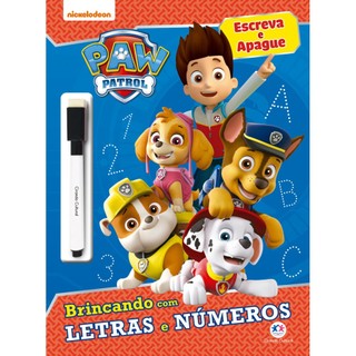 Livro Escreva e apague Patrulha Canina - Brincando com letras e nú em Oferta na Shopee