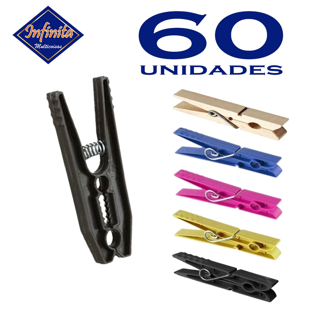 Kit 10 a 60 Prendedor pregador de roupa madeira plástico