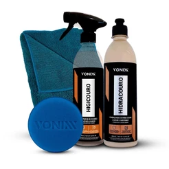 Kit Limpar Hidratar Couro Higicouro 500ml + Hidracouro 500ml + Toalha Microfibra + Aplicador Espuma Vonixx