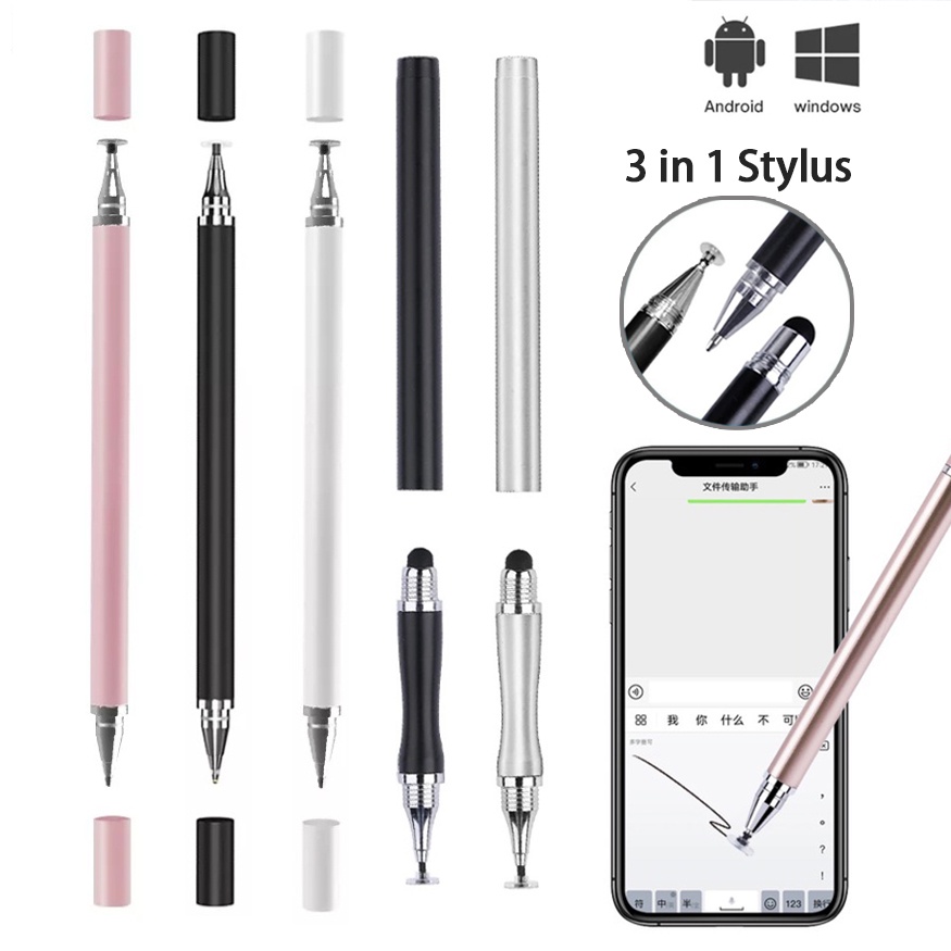 [Destaque] 3 Em 1 De Duas Cabeças De Alta Sensibilidade Universal Tablet Desenho Caneta De Tela De Toque Stylus De Liga