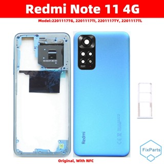 Para Xiaomi Redmi Nota 11 4G Carcaça Completa Original Com Estrutura Média NFC + Tampa Traseira Da Bateria + Lente Câmera + Bandeja Sim
