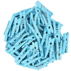 Mini Prendedor de Madeira Azul Claro 3,5cm - 50 Unidades - Rizzo Distribuidora