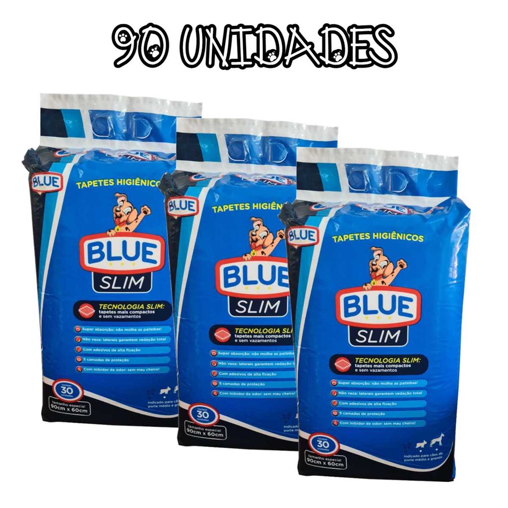 Tapete Para Cachorro Blue Slim 30un kit com 90 unidades em Oferta na Shopee