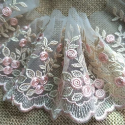 1 Yard Pink Beige Bordado De 1 Jarda Renda Bege Borda Applique De Casamento Bricolage Craft 10CM Largura