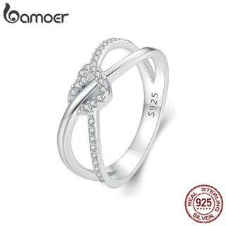 Bamoer 925 Silver Sterling Heart-Shaped Wrap Double Layer Ring Presente De Aniversário Para Mulheres
