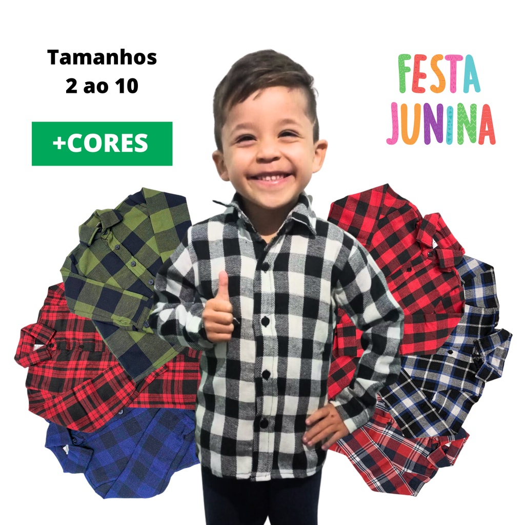 Camisa Manga Longa Xadrez Infantil Flanela
