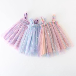 Vestido De Bebê Kids Dream Dress Summer Flower Girls Rainbow Sequin Sleeveless Sweet  Wedd...
