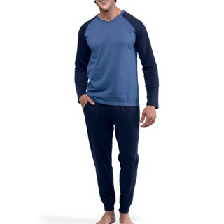 Pijama Masculino Manga Longa Bolso Gola V Cotton Mash