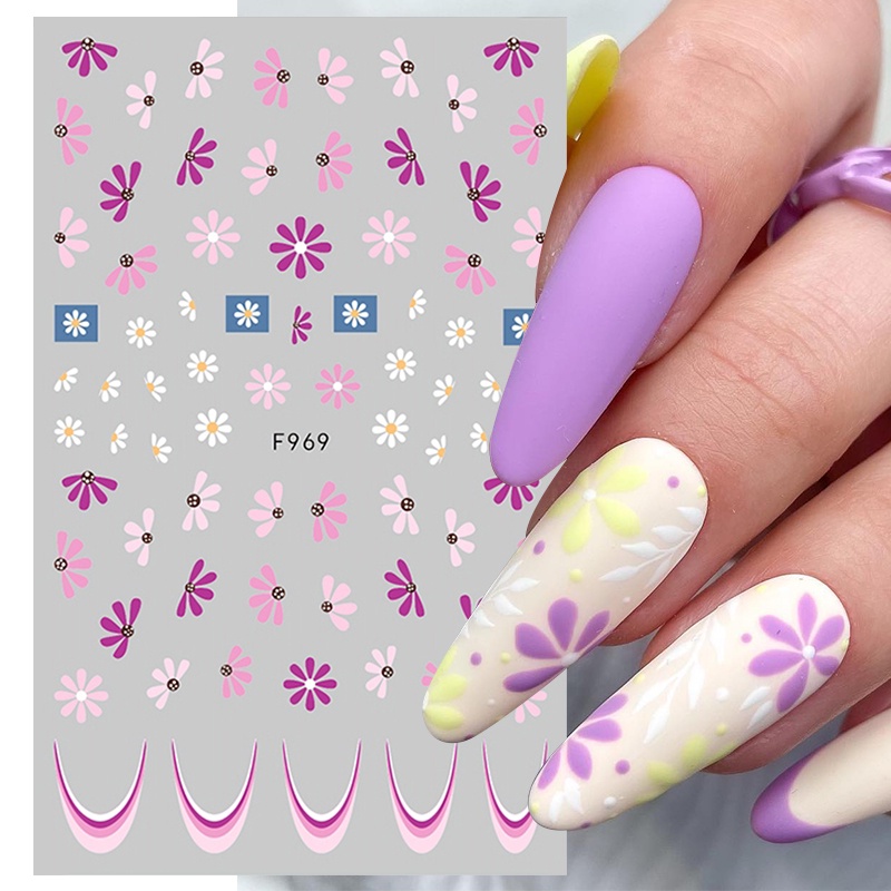 Flores Autocolantes De Unhas Decalques 3D Folha Francesa Para Decoração De Manicure Arte