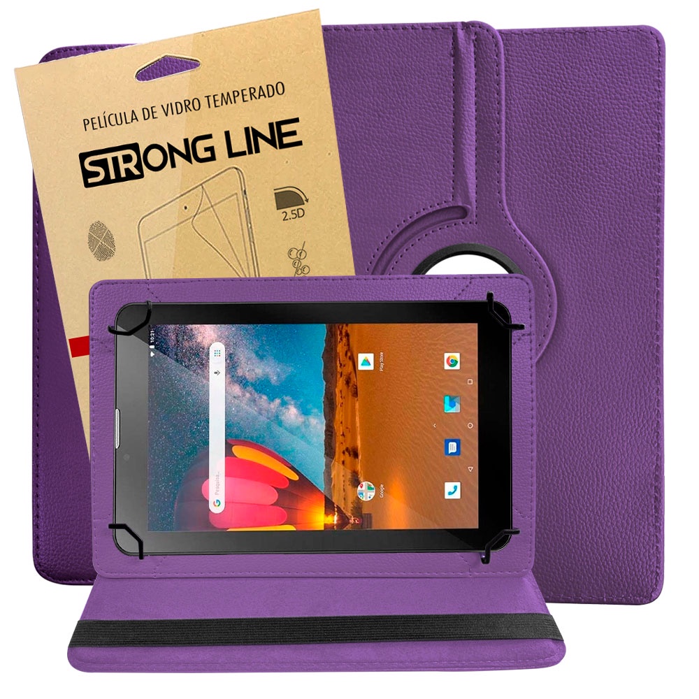 Capa Para Tablet Multilaser M7 M7s Plus M7 Plus M7s M7 Go Giratória Anti Impacto + Pelicula de Vidro