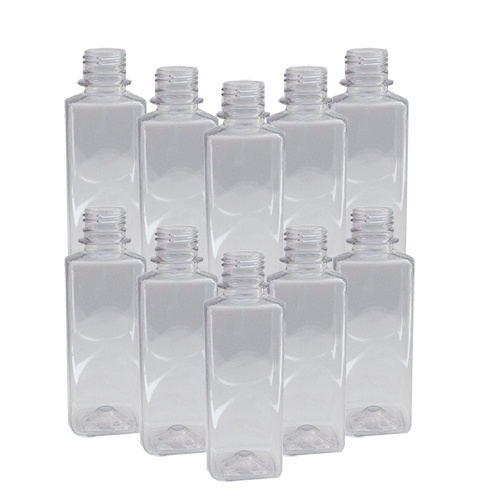 10 Unidades Frasco Pet Quadrado 250ml 28/410 Cristal - (123)