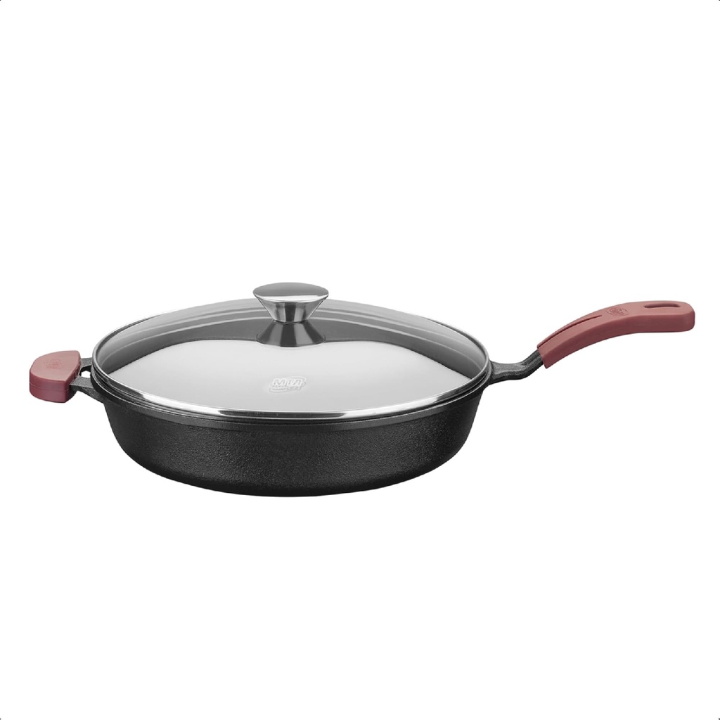 Frigideira de Ferro 28cm 3,1L com Tampa Vidro Temperado Forno Fogão MTA 8378