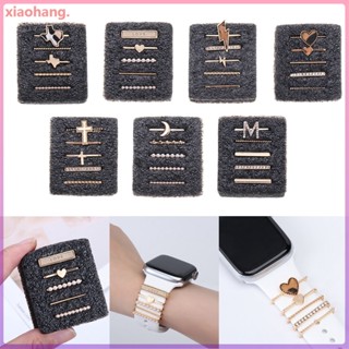 Carta A-Z Conjuntos De Anéis De Silicone Para Relógios De Pulseira Leopard Moon Heart Accessories Stud Charms Strap Decoration