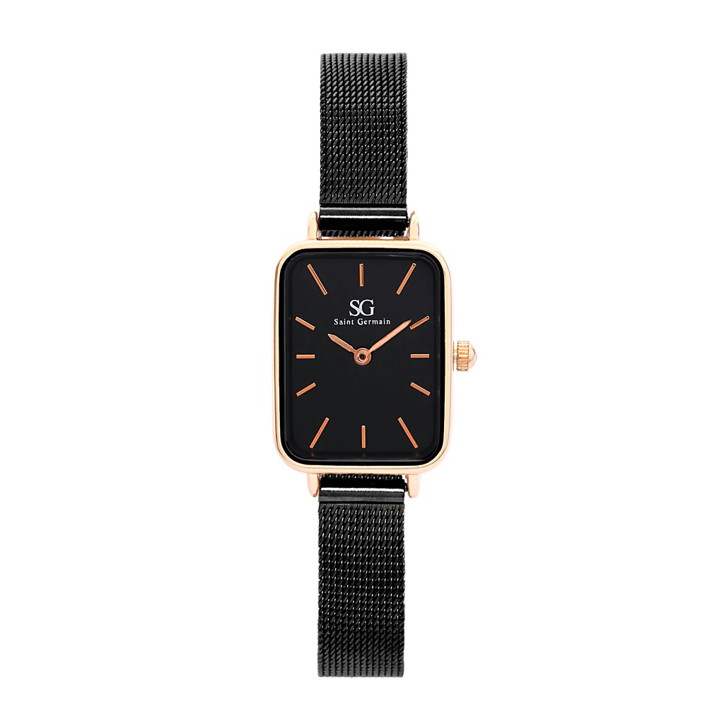 Relógio Feminino Preto Saint Germain Square Houston Rosé Gold