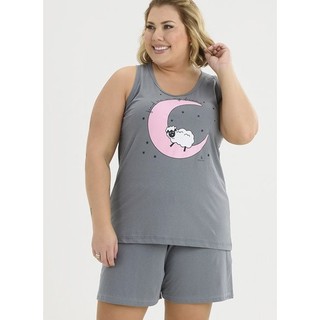 Pijama Feminino Plus Size Regata 100% Algodão My Dreams G1 ao G6 Conjunto Verão BeBlast
