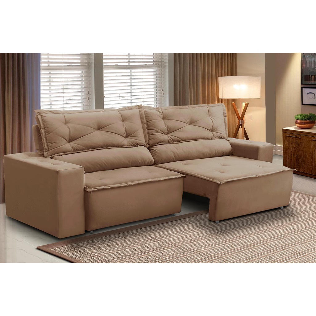 Sofá Retrátil e Reclinável 2 lugares com Molas 1,50m Livia Suede Cappuccino Adonai Estofados - Home & Living
