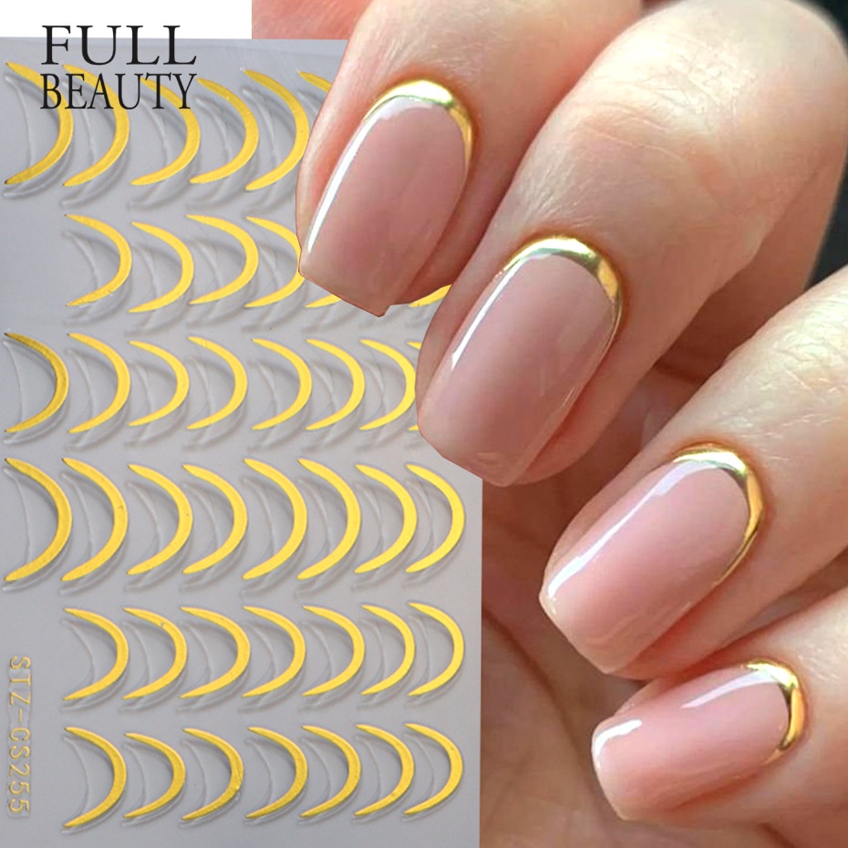 Decalque Arte Das Unhas Ins Linha Francesa Ouro Prata Preto E Branco Desenho Animado Adesivo De em Oferta na Shopee