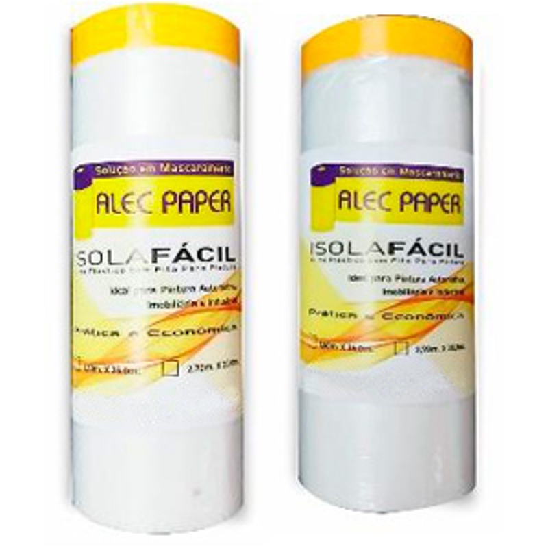 Filme Plástico com Fita Crepe 1,5M X 25M - Alec Paper Isolamento Pintura Automotiva Imobiliária Indusrrial