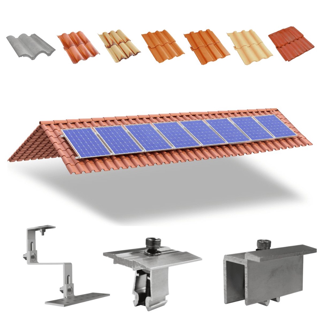 Kit Estrutura Suporte Fixador Para 08 Placas Painel Solar Telha Cerâmica e Cimento | Perfil Master