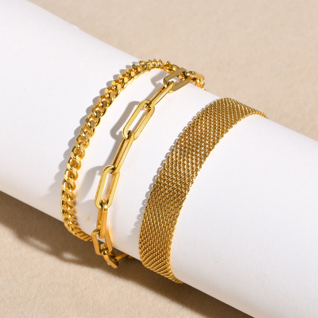 Vnox 14K Gold Corrente Reticular De Cruzada Plana De Ouro Coleção De Pulseiras Cubana Para Mulheres Homens , Jóias De Aço Inoxidável em Oferta na Shopee