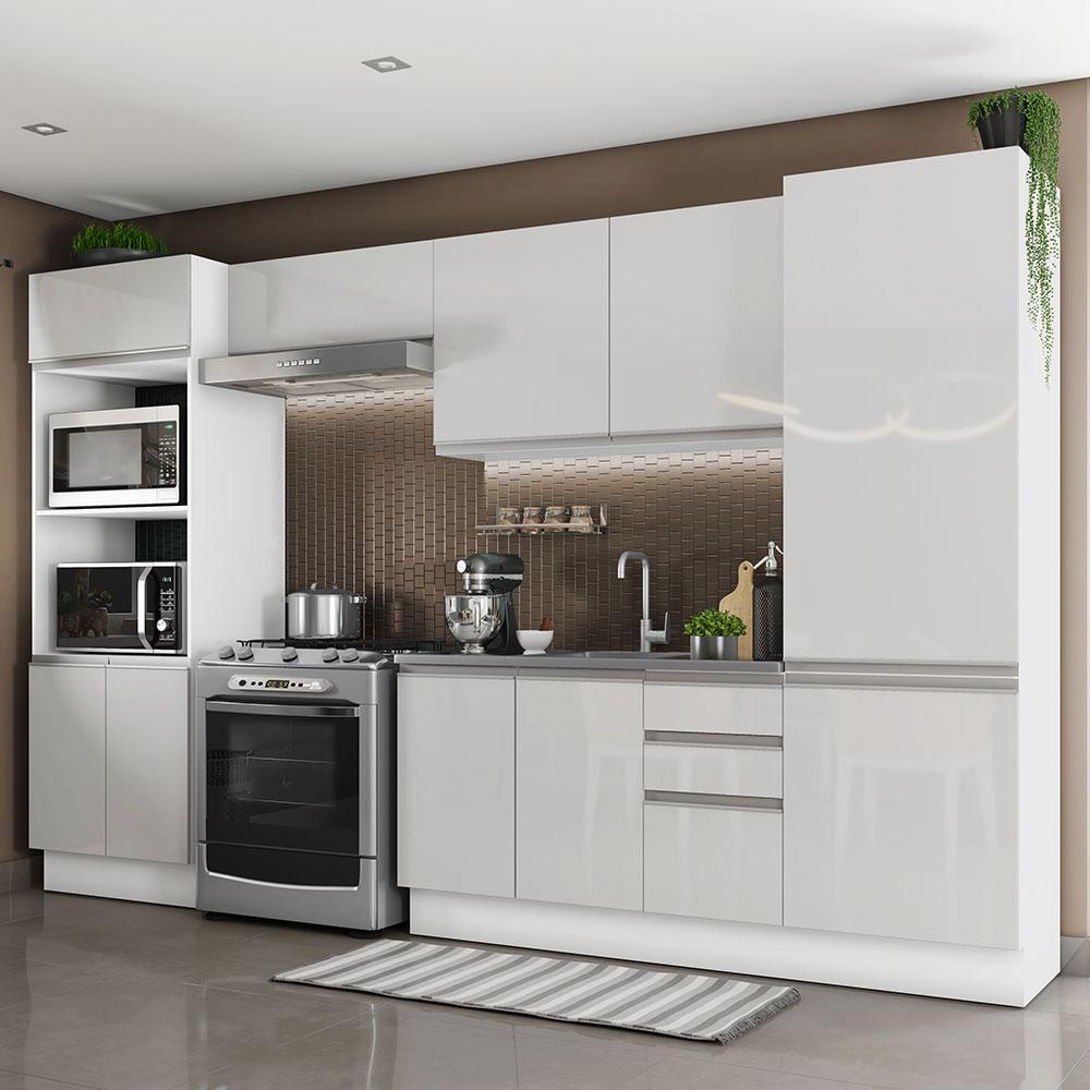 Cozinha Completa Madesa 100% MDF Acordes 2 Gavetas 11 Portas Branco Brilho (Sem Tampo e Pia) - Home & Living