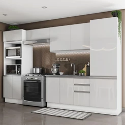 Cozinha Completa Madesa 100% MDF Acordes 2 Gavetas 11 Portas Branco Brilho (Sem Tampo e Pia)