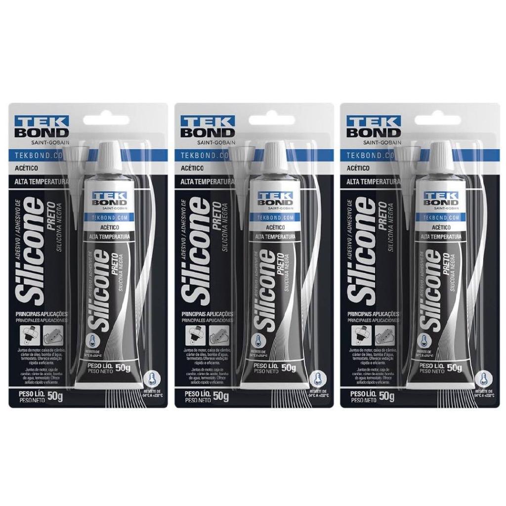 Kit C/ 3 Cola Silicone Preto Alta Temperatura 50g Tek Bond em Oferta na Shopee