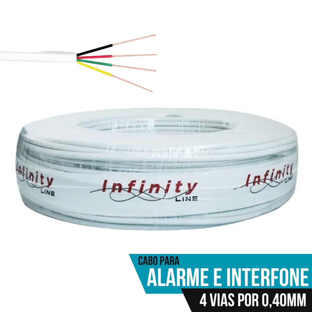 Cabo para Alarme e Interfone 0,40MM 2 Pares 4 Vias 100 Metros BRANCO Infinity Intelbras Macro Cabos