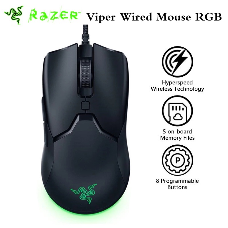 Rato De Jogo RGB Leve Com Fio 24h Ship-Razer Viper Wired Mouse 61g 8500DPI