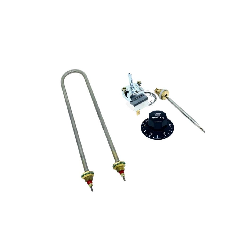 Kit Resistência Elétrica em U 1000w 24cm + Termostato 120 Graus 16A para Marmiteiro Banho Maria