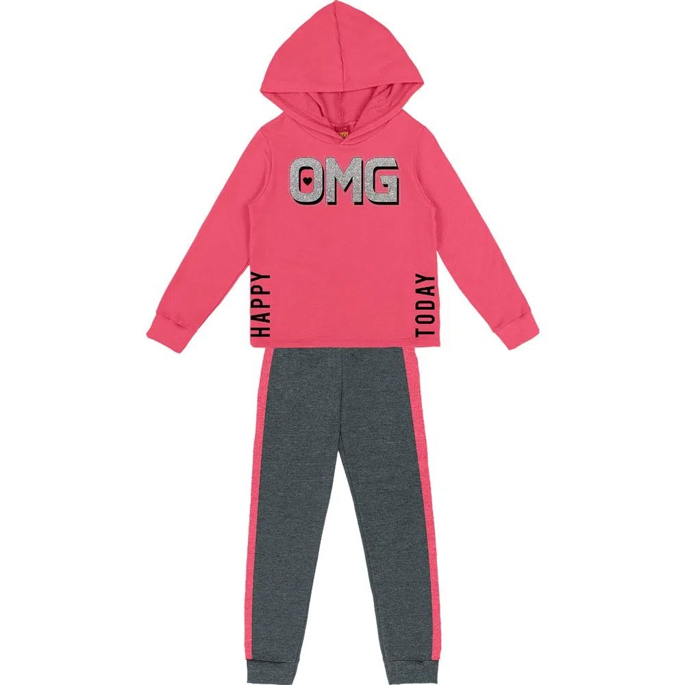 Roupa Infantil Casaco Feminino Calça Moletom Estiloso Conjunto Inverno Kyly Quentinho Confortável