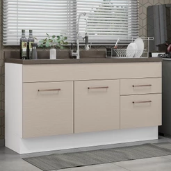 Balcão Gabinete de Pia Cozinha 150 cm 2 Portas 2 Gavetas (Sem Tampo e Pia) Branco/Crema Agata Madesa