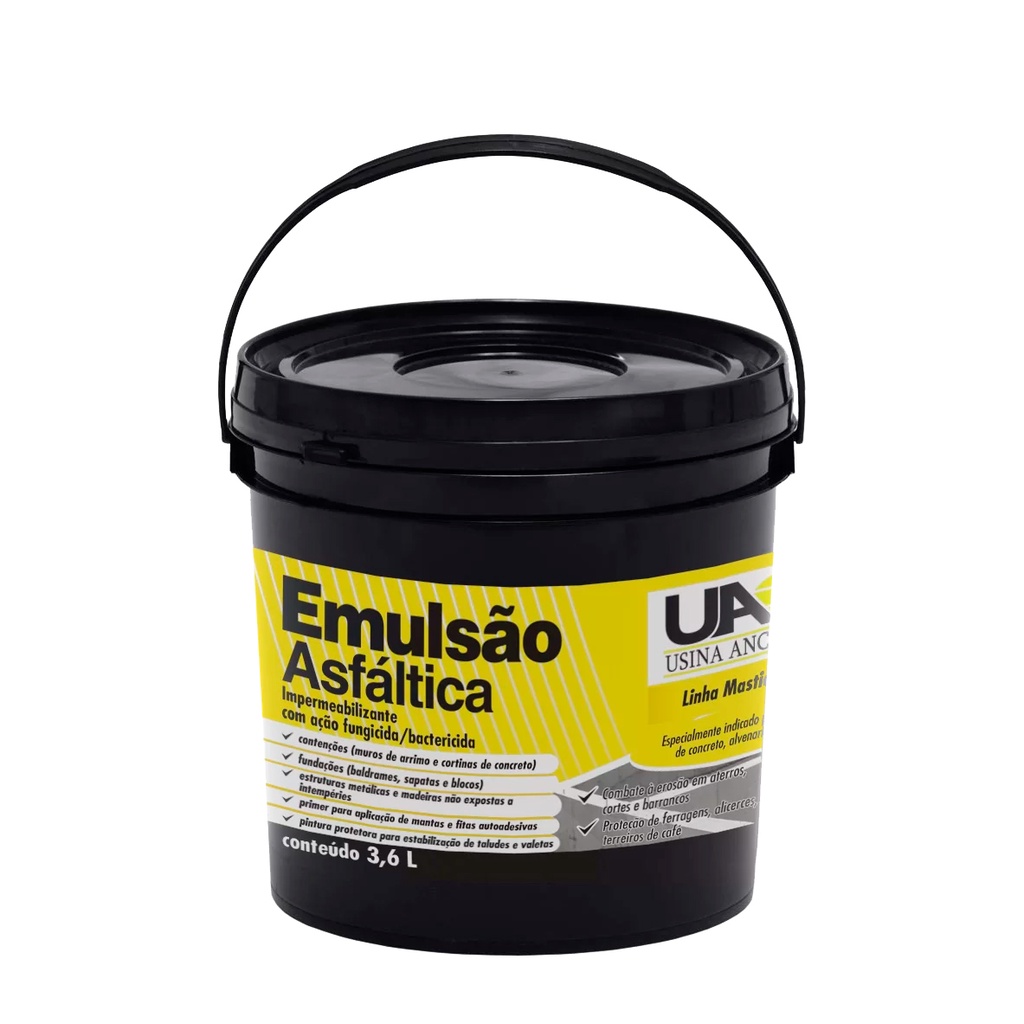 Emulsão Asfáltica Impermeabilizante e Primer com Ação Fungicida/Bacteriana 3,6L Pronto Para Uso - Usina Anchieta