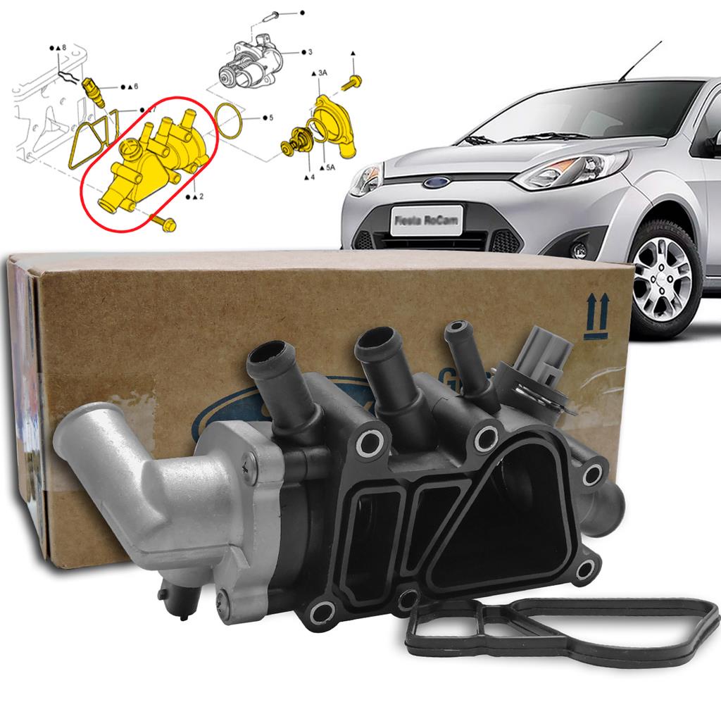 Carcaca Valvula Termostatica C/ Juntas Sensor Completa Original Ford Fiesta EcoSport Focus Ka 1.0 1.6 Flex