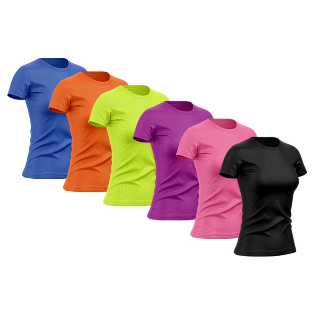 Kit 6 Camisetas Feminina Manga Curta Good Look Dry Fit Proteção Solar UV Baby Look Fitness Academia Treino Confortável