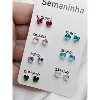 7 pares de brincos femininos prata 925 corações 5mm semaninha Aqua Joias