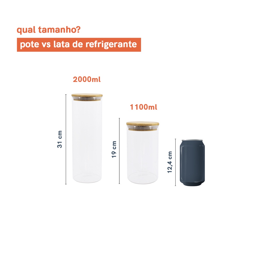 Detalhes do Kit Potes de Vidro Mantimentos 2000/1100ml C/ Tampa Bambu - 4pçs Oikos