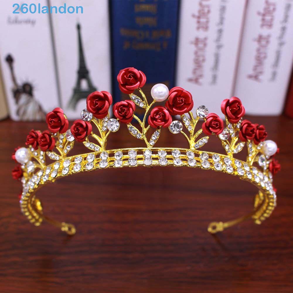 LANDON Tiara Nupcial Princesa Elegante Acessórios Para Cabelo Rosa Vermelha Coroa De Liga De