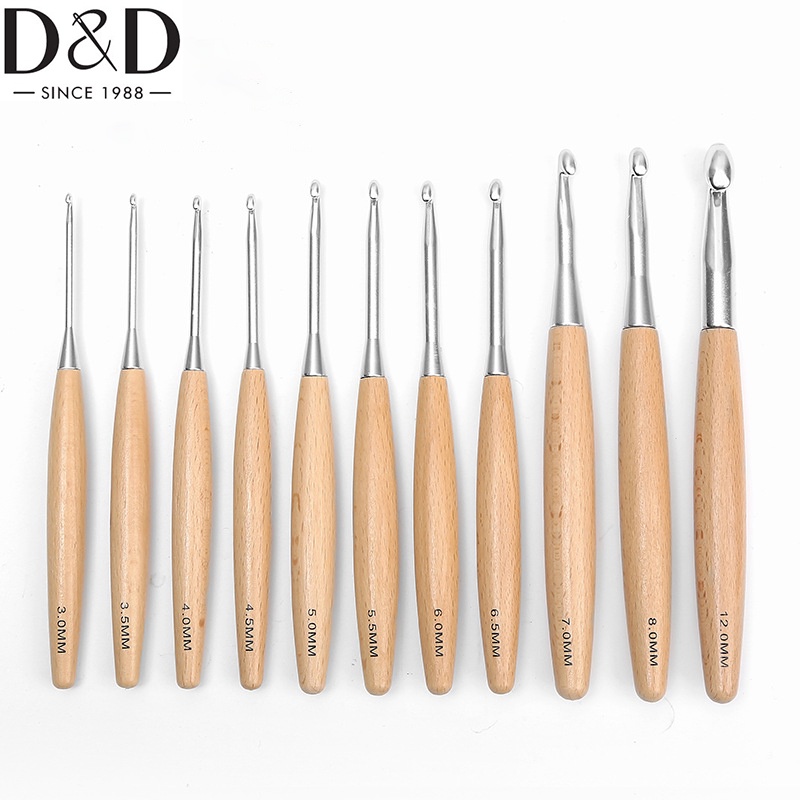 1PC Wood Color 3.0-12.0mm Multi Especificação Crochê De Cabo De Madeira Feito À Mão Ferramenta De Tricô De Bricolagem Saco De Malha Com Gancho Conjunto De Lã Rosca