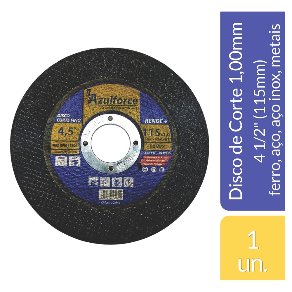 Disco De Corte AzulForce Aço Inox 4 1/2 X 1,0mm - 1 Unid.