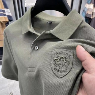 Camisa Polo Masculina de Manga Curta com Contas de Algodão para o Piso Masculino de Verão Bordado Casual de Lapela Fina T